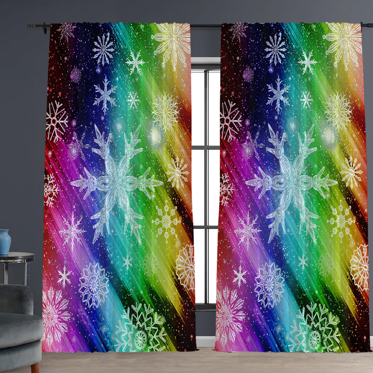 HKM-629843 Christmas 3D Printed Floral Curtains - Set of 2, Various Sizes and High Shading 71%-90%