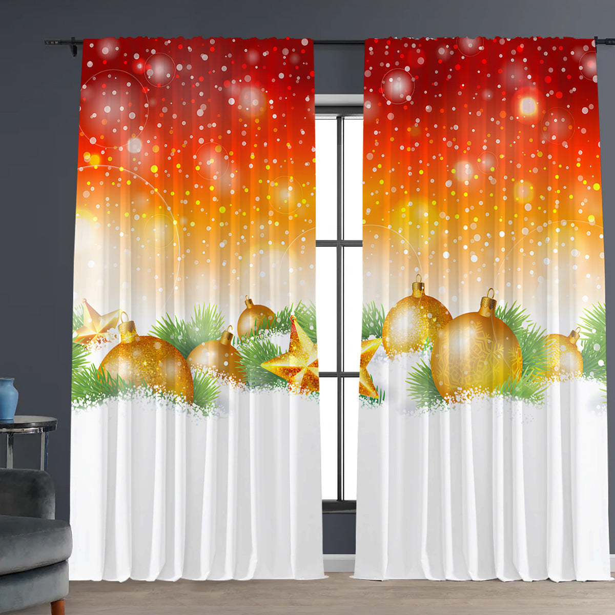 HKM-629843 Christmas 3D Printed Floral Curtains - Set of 2, Various Sizes and High Shading 71%-90%