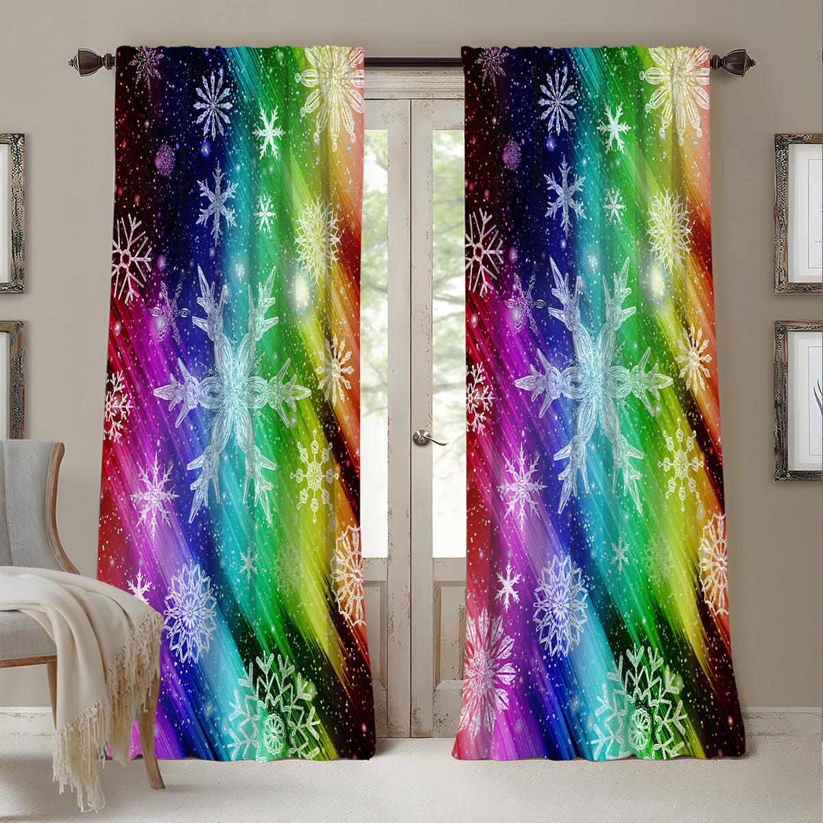 HKM-629843 Christmas 3D Printed Floral Curtains - Set of 2, Various Sizes and High Shading 71%-90%