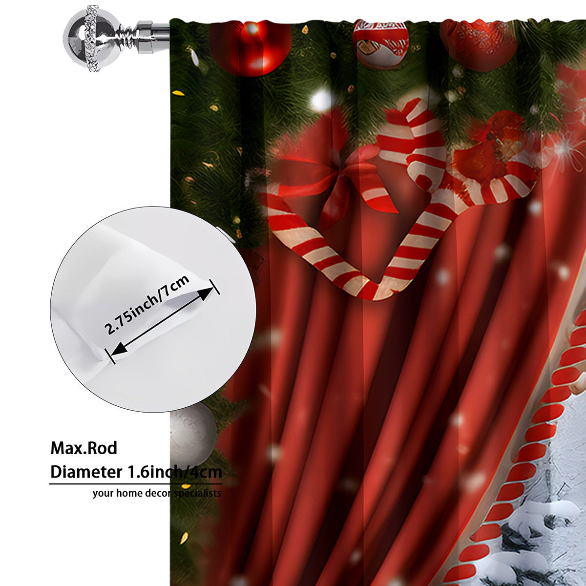HKM-629843 Christmas 3D Printed Floral Curtains - Set of 2, Various Sizes and High Shading 71%-90%