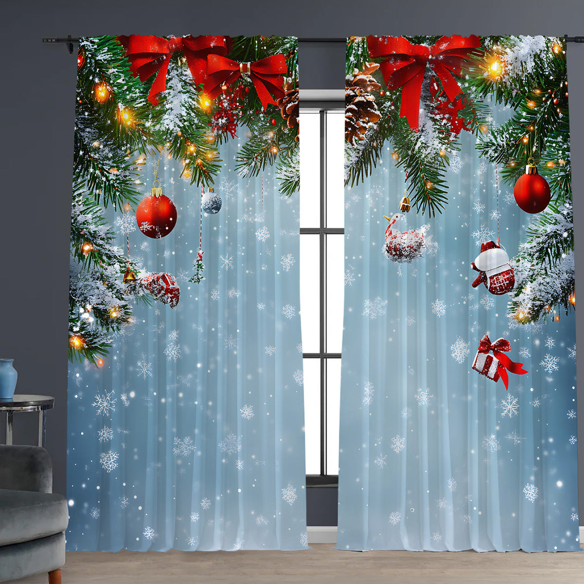 HKM-629843 Christmas 3D Printed Floral Curtains - Set of 2, Various Sizes and High Shading 71%-90%