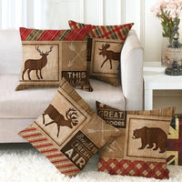 HKM-630099 Wild Animal Cartoon Linen Pillow Cover - 45x45cm, Chinese Style, Multiple Colors