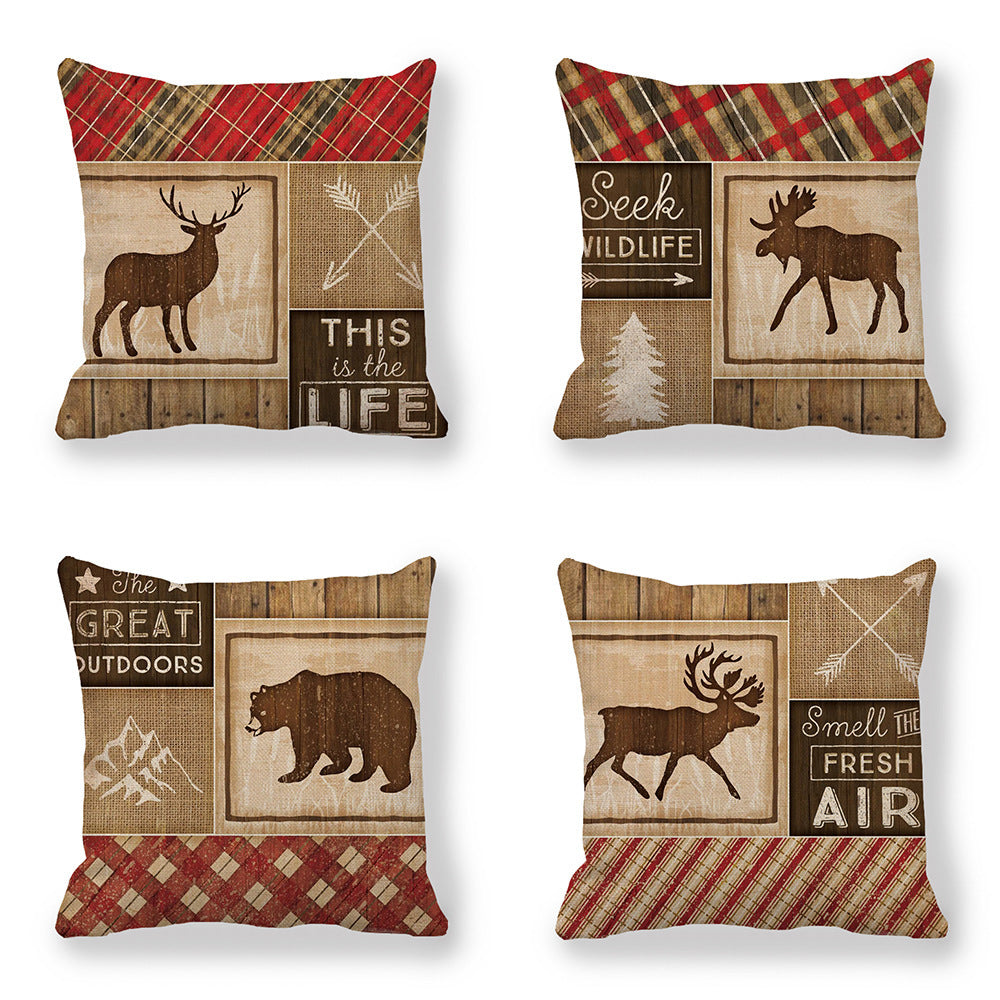 HKM-630099 Wild Animal Cartoon Linen Pillow Cover - 45x45cm, Chinese Style, Multiple Colors