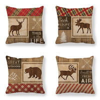 HKM-630099 Wild Animal Cartoon Linen Pillow Cover - 45x45cm, Chinese Style, Multiple Colors