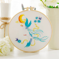 HKM-630291 Chinese Style Flower and Bird DIY Hand Embroidery Kit with Cotton Material and Bamboo Stretcher