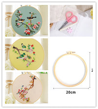 HKM-630291 Chinese Style Flower and Bird DIY Hand Embroidery Kit with Cotton Material and Bamboo Stretcher