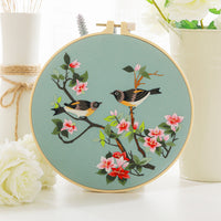HKM-630291 Chinese Style Flower and Bird DIY Hand Embroidery Kit with Cotton Material and Bamboo Stretcher