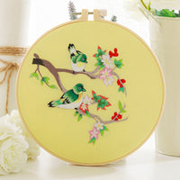 HKM-630291 Chinese Style Flower and Bird DIY Hand Embroidery Kit with Cotton Material and Bamboo Stretcher