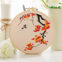 HKM-630291 Chinese Style Flower and Bird DIY Hand Embroidery Kit with Cotton Material and Bamboo Stretcher
