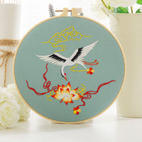 HKM-630291 Chinese Style Flower and Bird DIY Hand Embroidery Kit with Cotton Material and Bamboo Stretcher