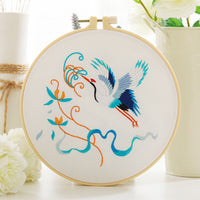 HKM-630291 Chinese Style Flower and Bird DIY Hand Embroidery Kit with Cotton Material and Bamboo Stretcher