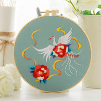HKM-630291 Chinese Style Flower and Bird DIY Hand Embroidery Kit with Cotton Material and Bamboo Stretcher