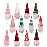 HKM-630419 12 Pcs Christmas Gnome Ornaments Set - Small Hanging Tomte Santa Decorations for Tree and Holiday Decor