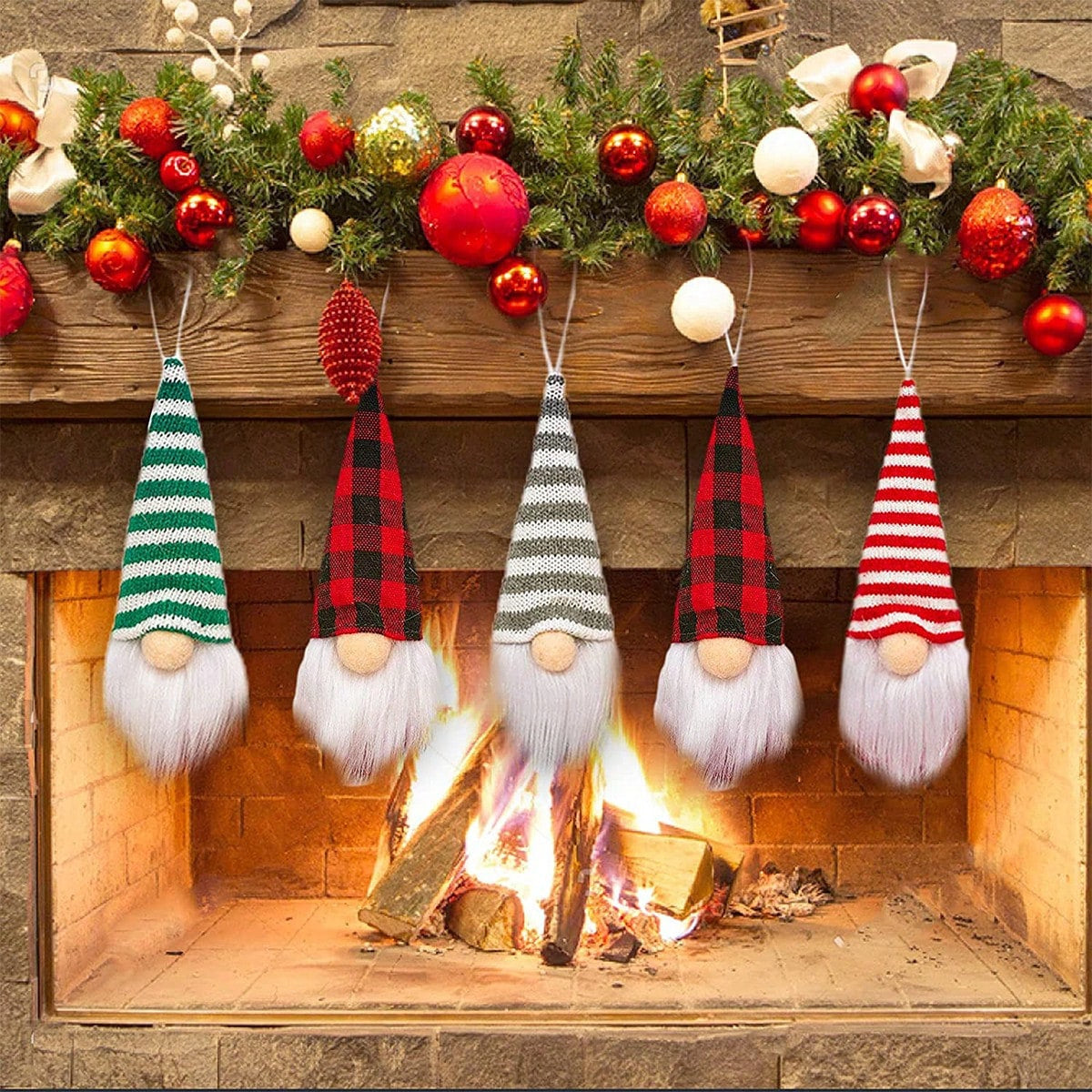 HKM-630419 12 Pcs Christmas Gnome Ornaments Set - Small Hanging Tomte Santa Decorations for Tree and Holiday Decor