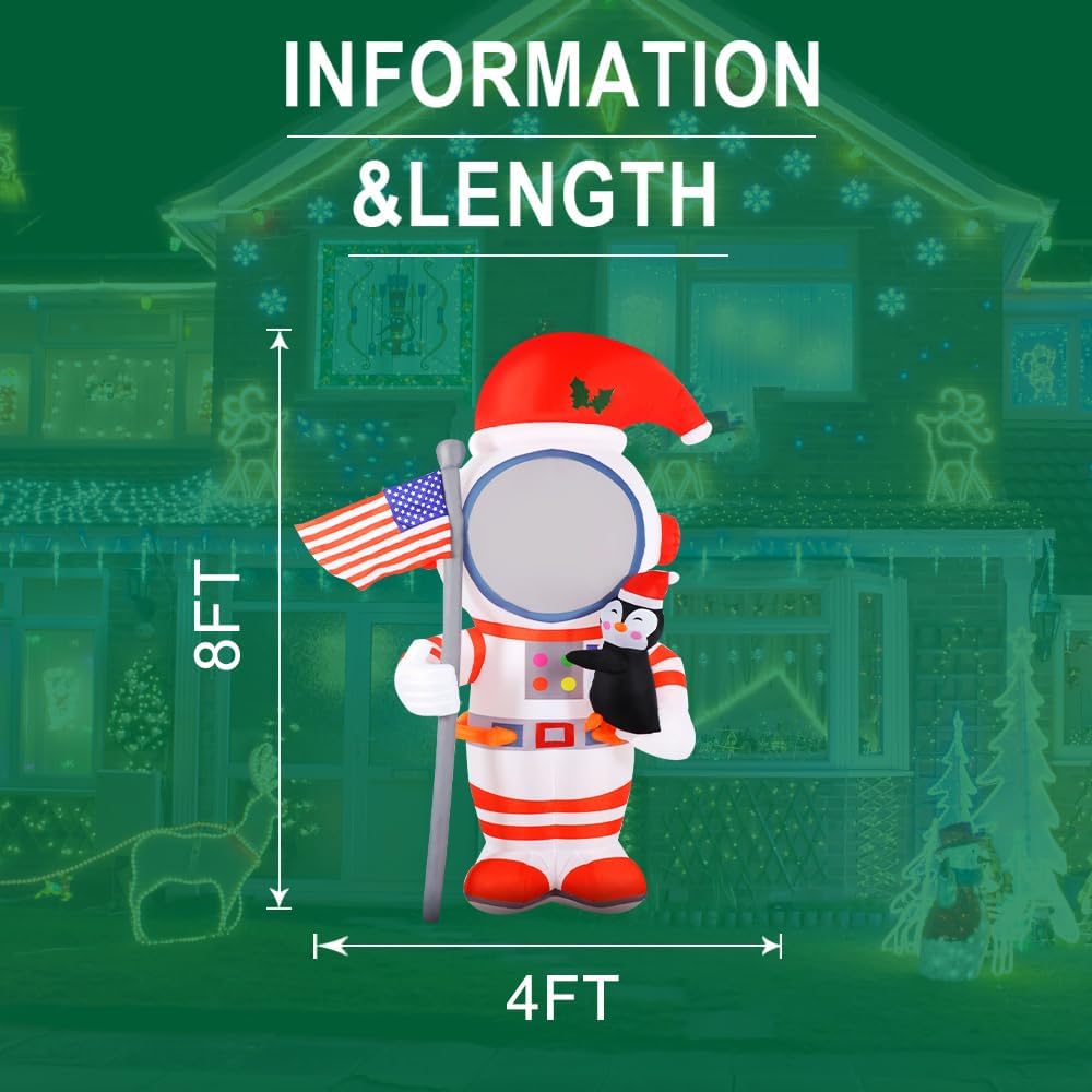 HKM-630483 8FT Inflatable Astronaut Decoration with Penguin for Christmas and Holiday Parties