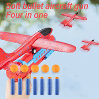 HKM-630547 Foam Flying Plane Gun Toy Set - 4 in 1 Ejection Airplane with Soft Bullet for Kids 6 Years and Up