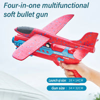 HKM-630547 Foam Flying Plane Gun Toy Set - 4 in 1 Ejection Airplane with Soft Bullet for Kids 6 Years and Up