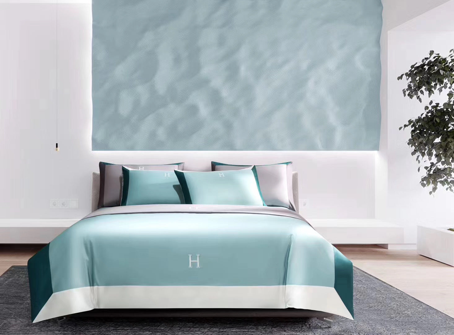 HKM-630611 Light Luxury Solid Color Long-Staple Cotton Four-Piece Bedding Set with Embroidery
