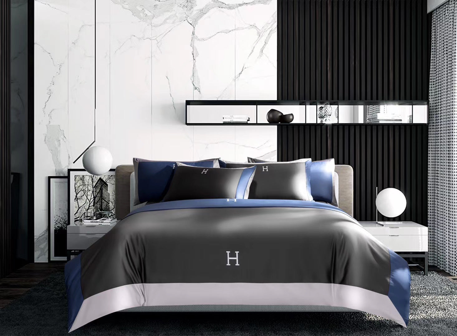 HKM-630611 Light Luxury Solid Color Long-Staple Cotton Four-Piece Bedding Set with Embroidery