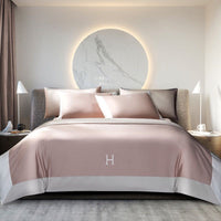 HKM-630611 Light Luxury Solid Color Long-Staple Cotton Four-Piece Bedding Set with Embroidery