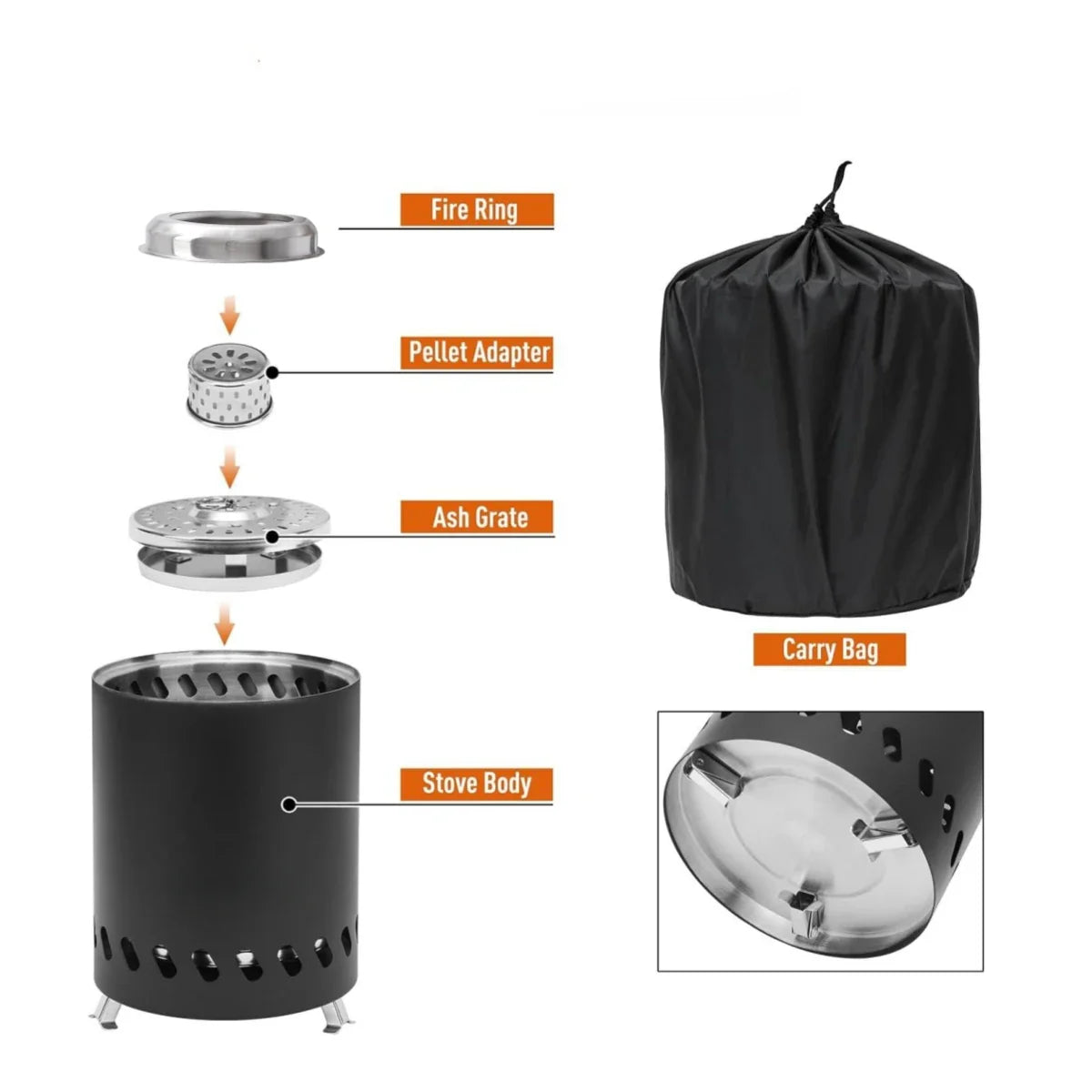 KTX-630803 5.5" Low Smokeless Outdoor Camping Stove - Stainless Steel Portable Tabletop Fire Pit