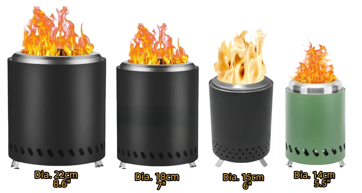 KTX-630803 5.5" Low Smokeless Outdoor Camping Stove - Stainless Steel Portable Tabletop Fire Pit