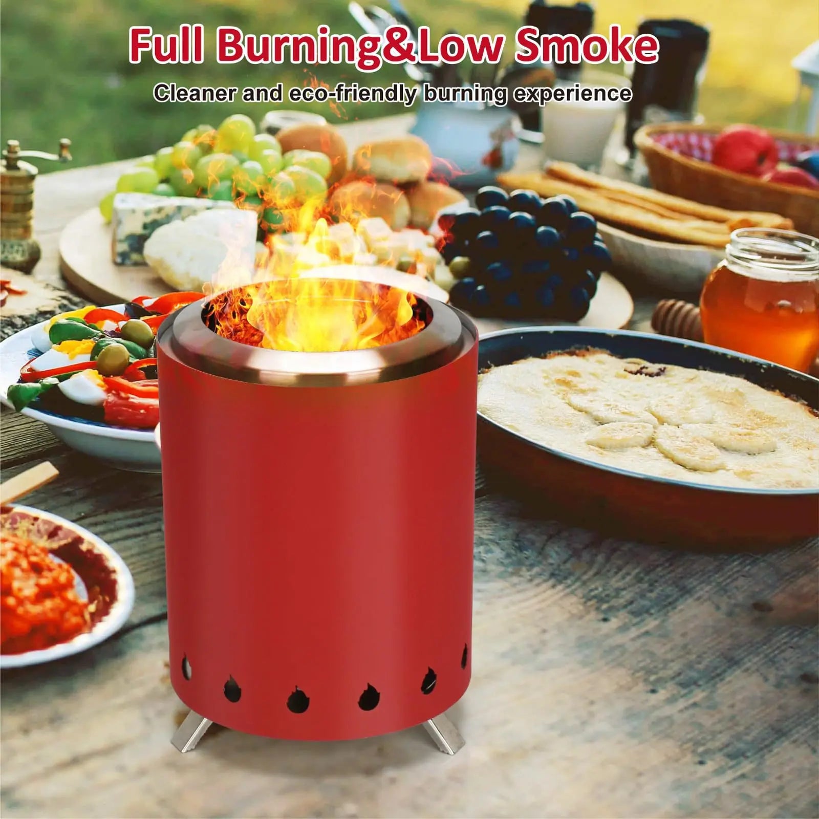 KTX-630803 5.5" Low Smokeless Outdoor Camping Stove - Stainless Steel Portable Tabletop Fire Pit