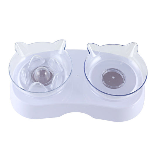 HKM-630803 Cat Ears Dual Bowl - Lightweight Plastic Water and Food Dish for Pets
