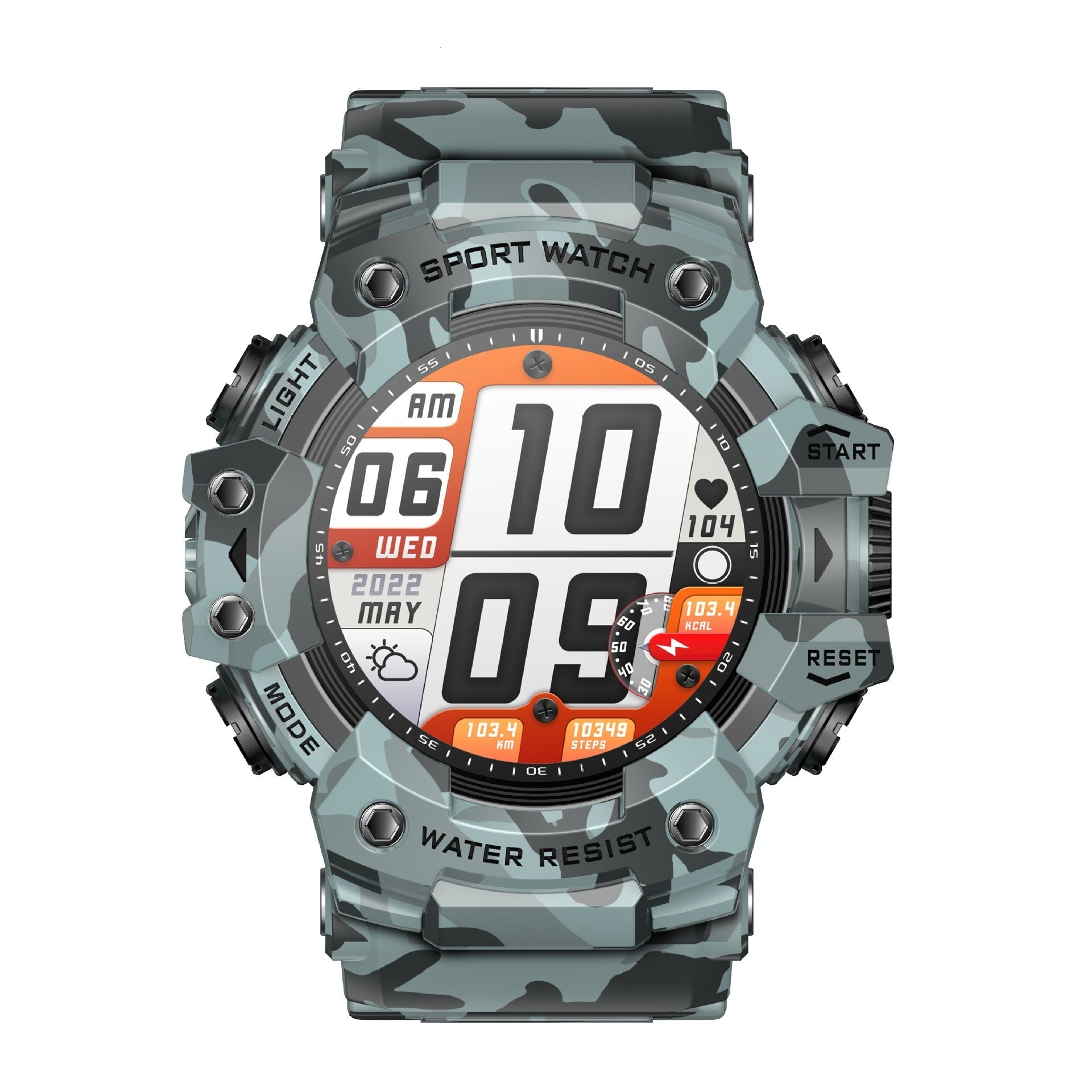 HKM-630803 Smart Watch with Heart Rate Monitoring, Sleep Tracking, Waterproof Design, and Smart Reminders - Available in Black and Camouflage Colors