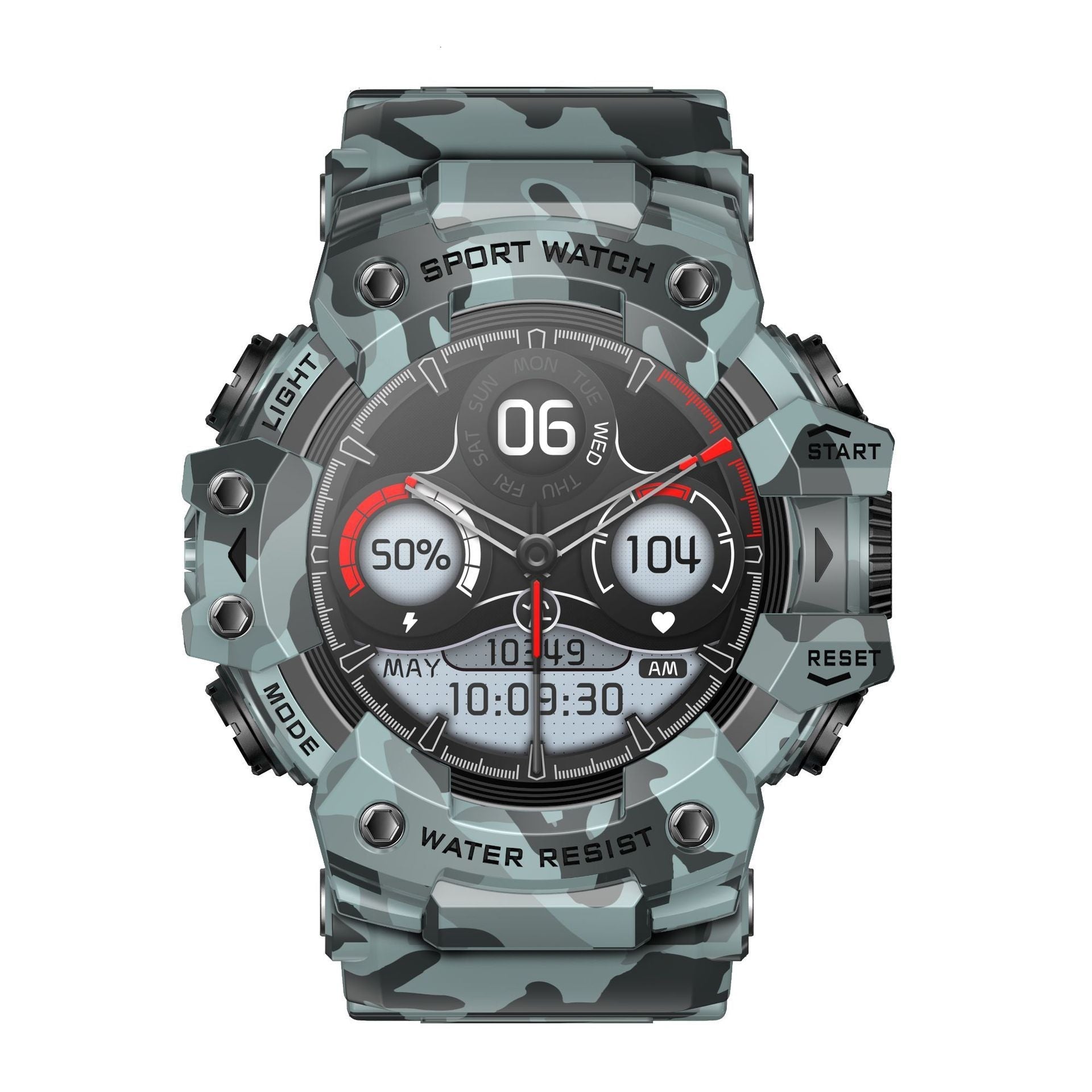 HKM-630803 Smart Watch with Heart Rate Monitoring, Sleep Tracking, Waterproof Design, and Smart Reminders - Available in Black and Camouflage Colors