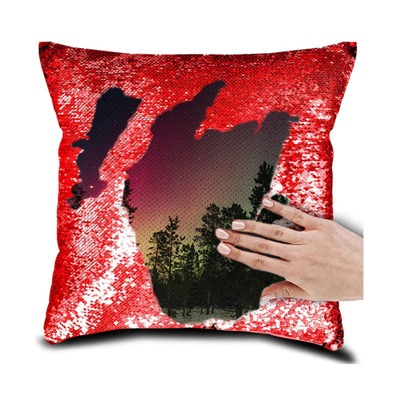 HKM-630995 Personalized Magic Sequin Pillow Cover with Custom Photo & Text - 16 x 16 Inches