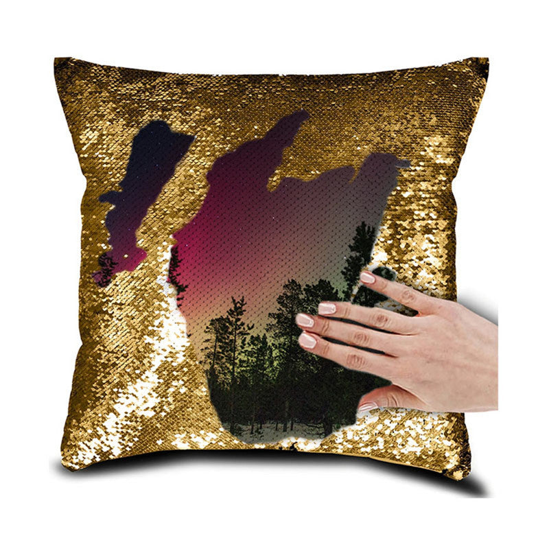 HKM-630995 Personalized Magic Sequin Pillow Cover with Custom Photo & Text - 16 x 16 Inches