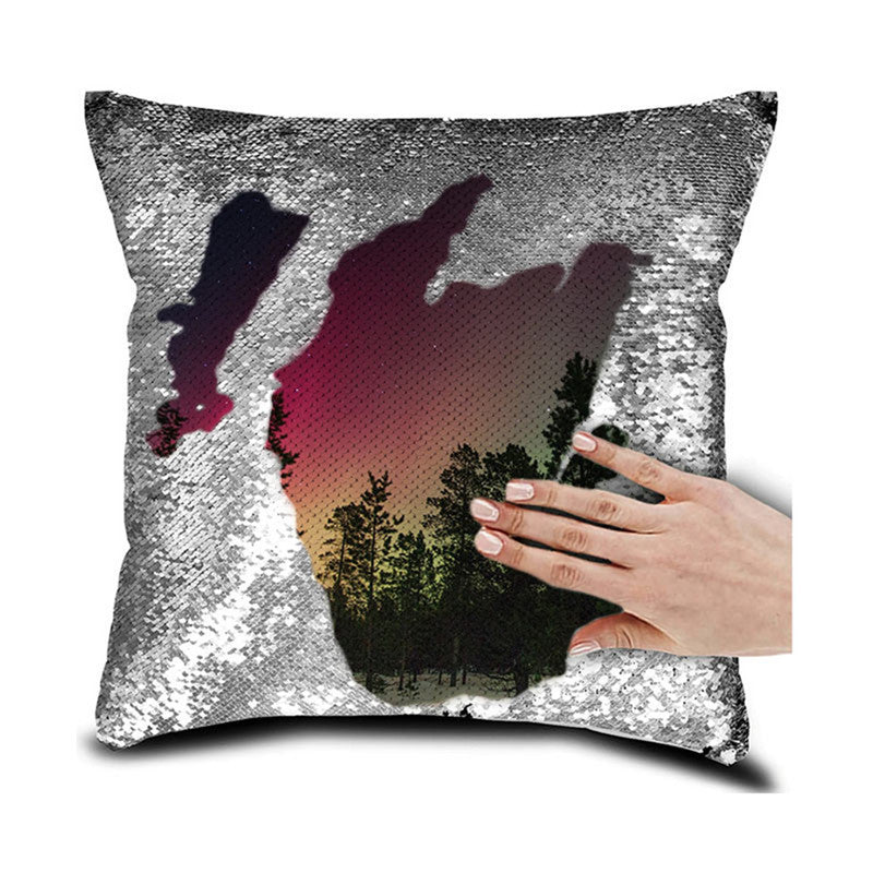 HKM-630995 Personalized Magic Sequin Pillow Cover with Custom Photo & Text - 16 x 16 Inches