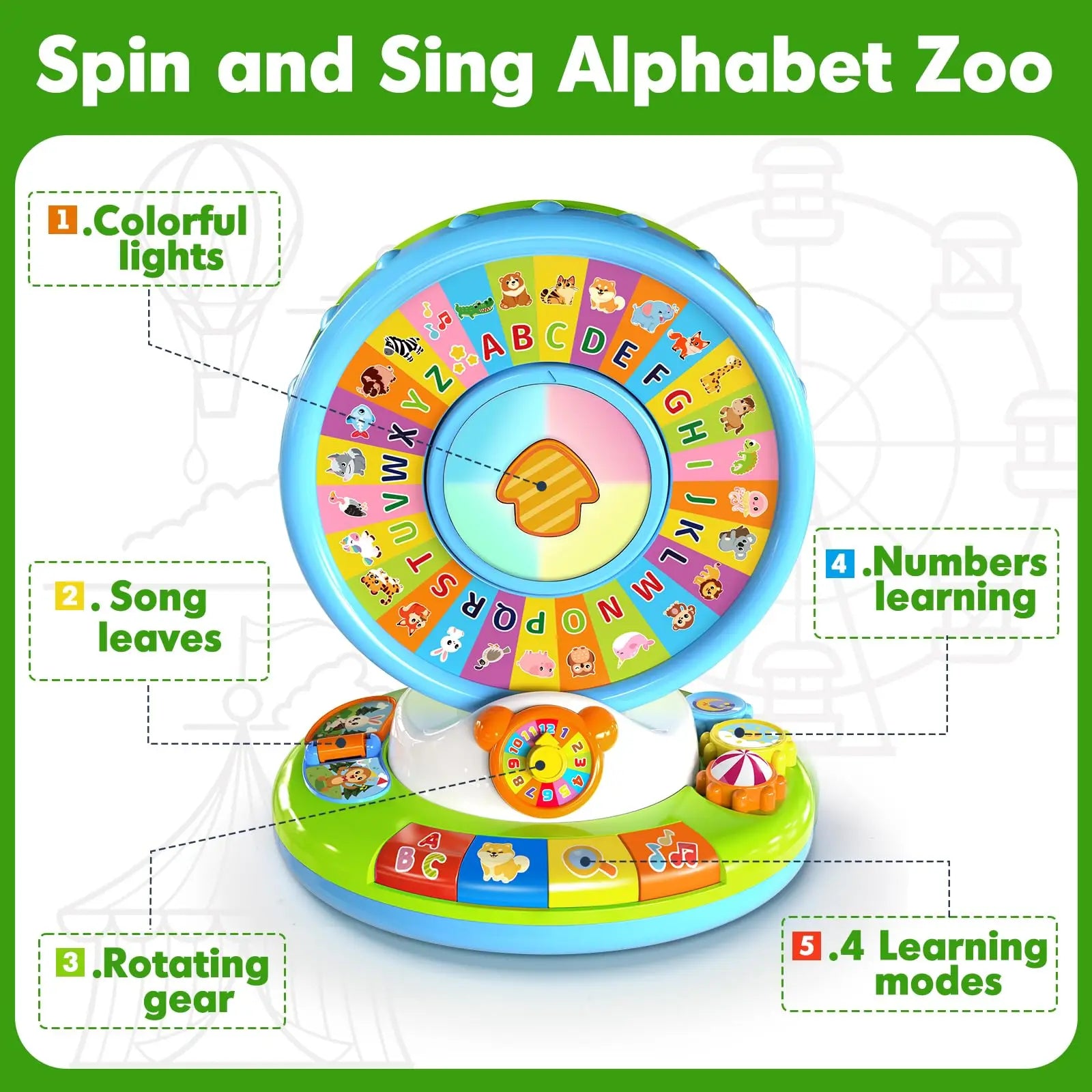 Interactive Alphabet Spin and Sing Ferris Wheel Learning Toy for Kids 0-4 Years