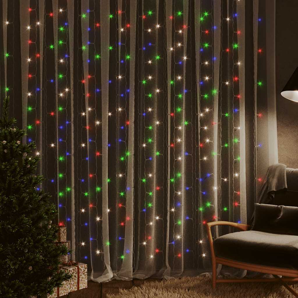 HKM-631251 Warm White LED Light Curtain 3x3 m with 300 Lights and 8 Effects for Holidays and Events