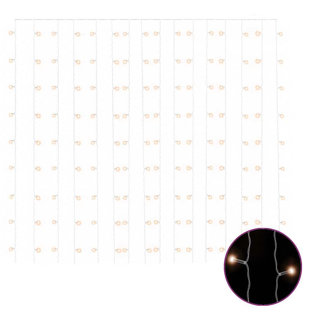 HKM-631251 Warm White LED Light Curtain 3x3 m with 300 Lights and 8 Effects for Holidays and Events