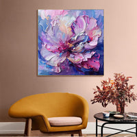 HKM-631379 Handmade Abstract Oil Painting of Big Purple Flowers on Canvas for Home Decoration