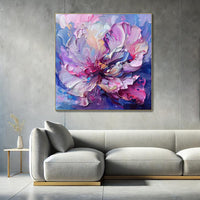 HKM-631379 Handmade Abstract Oil Painting of Big Purple Flowers on Canvas for Home Decoration