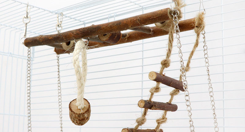 HKM-631379 Wooden Suspension Bridge Climbing Frame Toy for Pets - 27x8x23 cm
