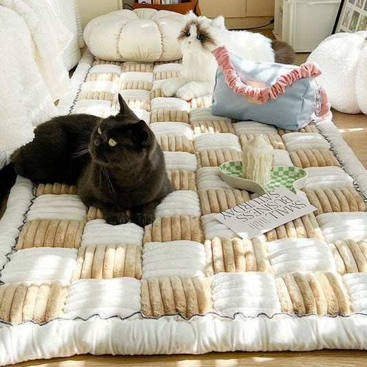 HKM-631443 Cream Color Non-slip Rectangular Plush Bed Cushion - Available in Various Sizes