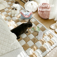 HKM-631443 Cream Color Non-slip Rectangular Plush Bed Cushion - Available in Various Sizes