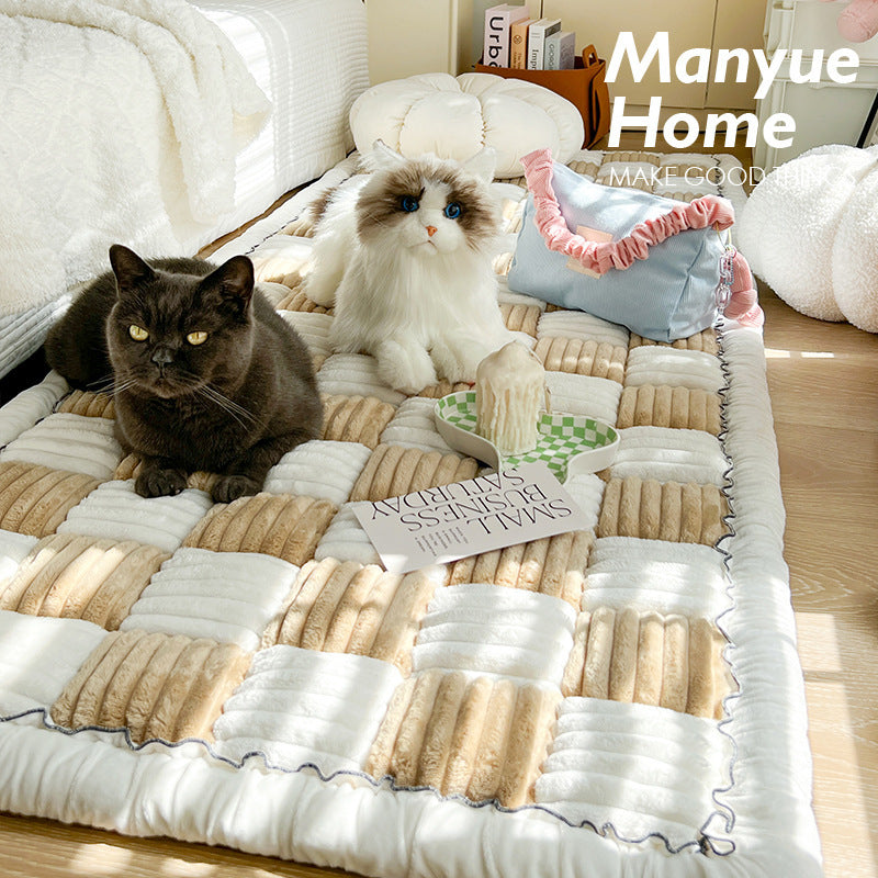 HKM-631443 Cream Color Non-slip Rectangular Plush Bed Cushion - Available in Various Sizes