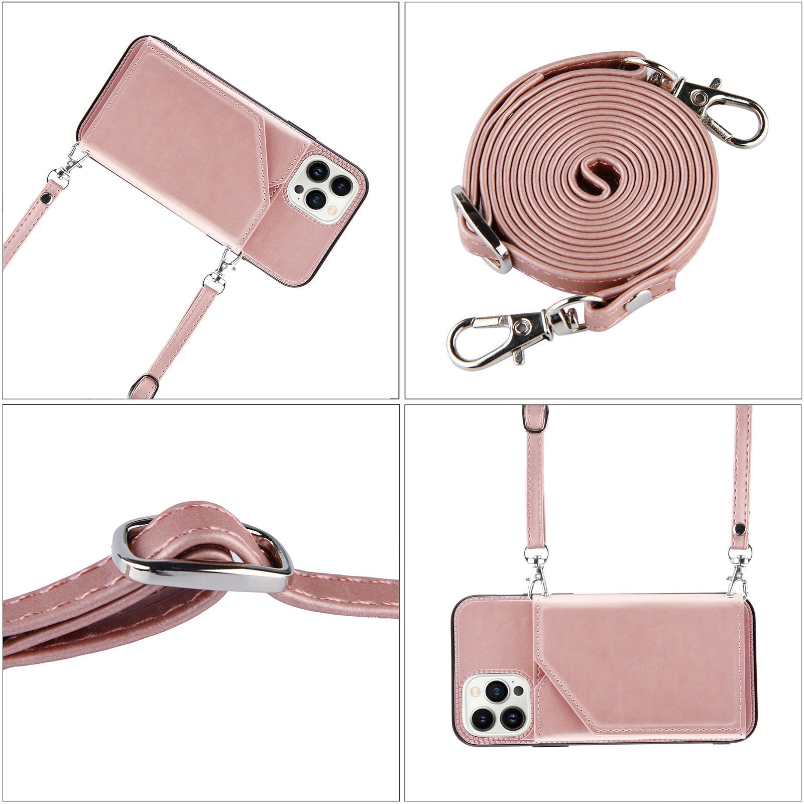 HKM-631699 Mobile Phone Case with Card Bag and Lanyard - Compatible with Various iPhone Models