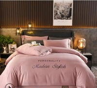 HKM-631763 European-Style Washed Silk Four-Piece Bedding Set with Lace Details in Ice Silk for 1.8m Beds