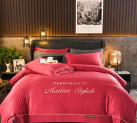 HKM-631763 European-Style Washed Silk Four-Piece Bedding Set with Lace Details in Ice Silk for 1.8m Beds
