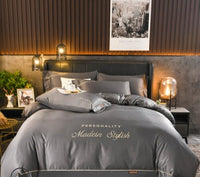 HKM-631763 European-Style Washed Silk Four-Piece Bedding Set with Lace Details in Ice Silk for 1.8m Beds