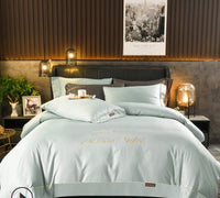 HKM-631763 European-Style Washed Silk Four-Piece Bedding Set with Lace Details in Ice Silk for 1.8m Beds