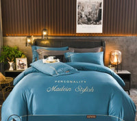 HKM-631763 European-Style Washed Silk Four-Piece Bedding Set with Lace Details in Ice Silk for 1.8m Beds