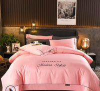 HKM-631763 European-Style Washed Silk Four-Piece Bedding Set with Lace Details in Ice Silk for 1.8m Beds