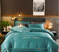 HKM-631763 European-Style Washed Silk Four-Piece Bedding Set with Lace Details in Ice Silk for 1.8m Beds